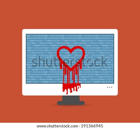 Illustration of the heartbleed bug on the computer screen