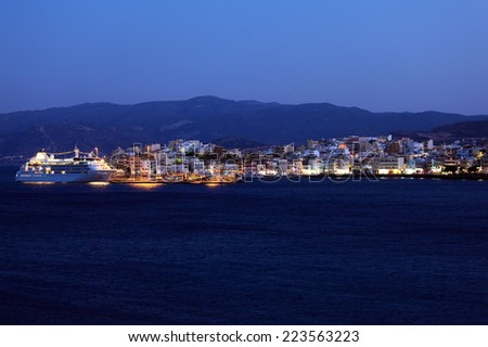 Agios Nikolaos City and Cruse Ship at Night  Crete, Greece