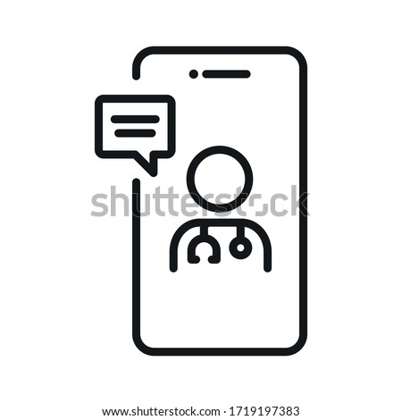 online professional doctor icon, video chat icon with doctor - telemedicine line web icon - editable stroke vector