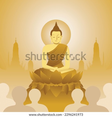 Makha bucha day.Buddhist monk to find images of Buddhist monks, who play a central role in the Makha Bucha Day ceremony.sitting on lotus flower with crowd of monk.Visakha, Asarnha Bucha