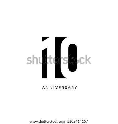 Ten anniversary, minimalistic logo. Tenth years, 10th jubilee, greeting card. Birthday invitation. 10 year sign. Black negative space vector illustration on white background