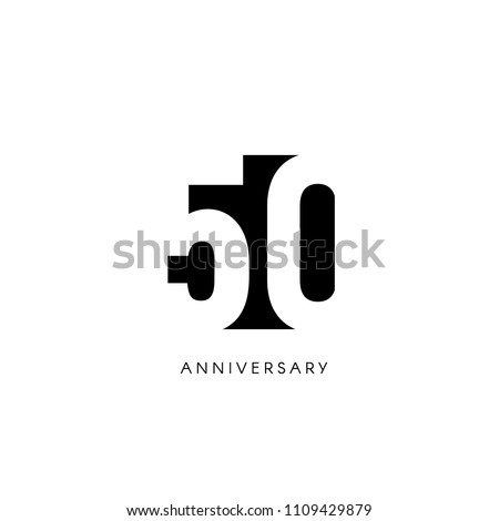 Fifty anniversary, minimalistic logo. Fiftieth years, 50th jubilee, greeting card. Birthday invitation. 50 year sign. Black negative space vector illustration on white background