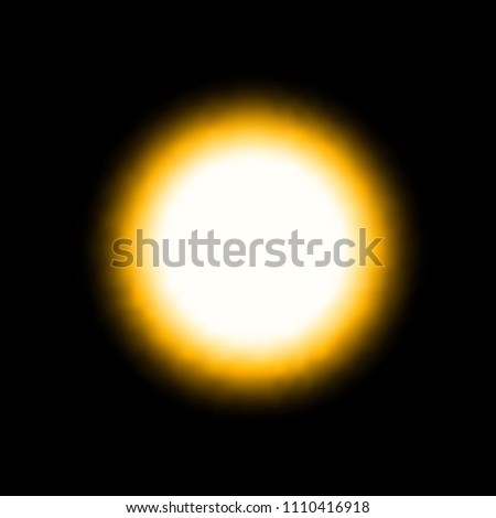Yellow bright light sphere. Sun eclipse begin. Vector illustration on black background