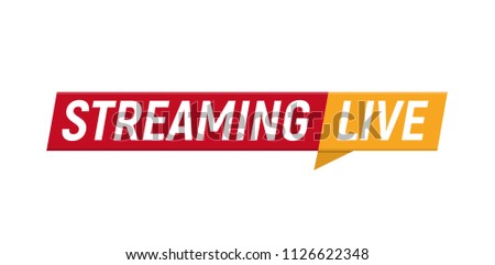 Streaming live logo, online video stream icon, digital internet TV banner design, broadcast button, play media content button, vector illustration on white background