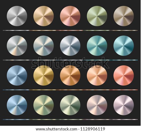 Gradients set template, metallic texture, radial glossy background, vector illustration