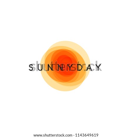 Sunny day, abstract sun,  vector logo template, round orange shapes with company name on white background.