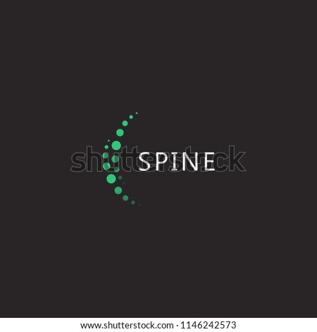 Spine clinic logo, two vertical arcs from green dots, spine doctor vector logotype template on black background. 