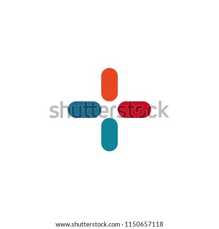 Cross colorful icon, isolated abstract plus symbol, pharmacy modern logo, geometric design shape, add abstract sign, vector illustration on white background.