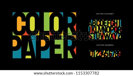 Colorful letters and numbers set. Colored vector latin alphabet. Rainbow color font. Color paper applique ABC, negative space monogram and poster template. Typography design.