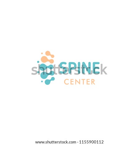 Abstract connected circles vector logo template. Spine bones illustration. Merging round shapes. Color silhouette symbol. Isolated cyan and pink design element