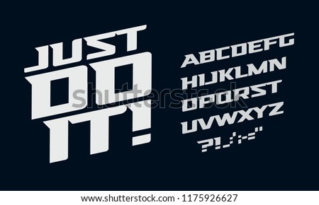 Drive vector alphabet. Race modern serif font. Dynamic movement letters set. White bold italic typeset on dark background.