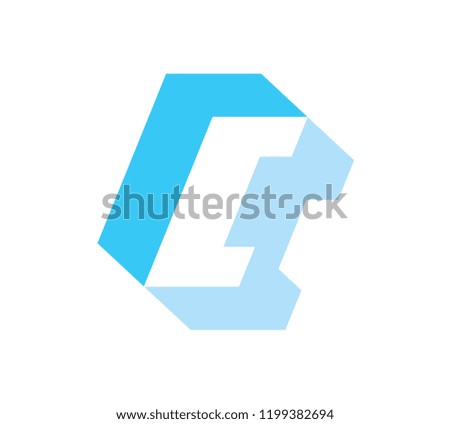 Blue frost C letter,  geometric alphabet. 3D symbol with shadow. Bold and italic square typography. Frozen ice cubes. Vector emblem on white background.