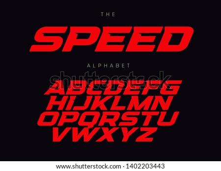 Speed letters set. Red race font.  Italic bold racing style vector latin alphabet. Fonts for event, promo, logo, banner, monogram and poster. Typeset design.