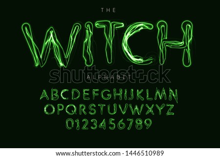 Halloween letters and numbers set. Witch magic style vector latin alphabet. Ghostbusters font for events, promotions, logos, banner, monogram and poster. Typography design. 