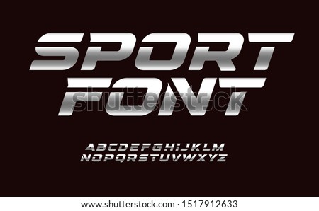 Sport font with chrome texture. Trendy letters design for sport, automotive, car moto speed race and other dynamic scene. Vector bold cursive font.