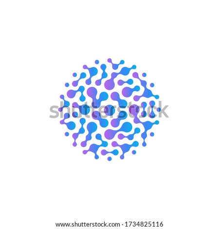 Germs, microbes logo. Microorganisms logotype. Bacterial infection icon. Virus reproduction sign. Molecular connections. Isolated round purple medical research, scientific vector illustration. 