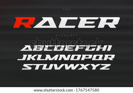 Racing font, aggressive and stylish lettering design. Dynamic letters, italic wide font with modern serifs, sports alphabet. Vector typography design