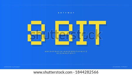 Pixel alphabet. Retro 8-bit font, type for retro video game score, digital logo, pixelated lettering and maxi typography. 80s style letters, vector typographic design