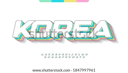 Awesome Korea alphabet. Kawaii Pastel color stunning font. Wide and bold type for modern comic art, logo, headline, creative lettering. Minimal style sans expanded letters, vector typographic design