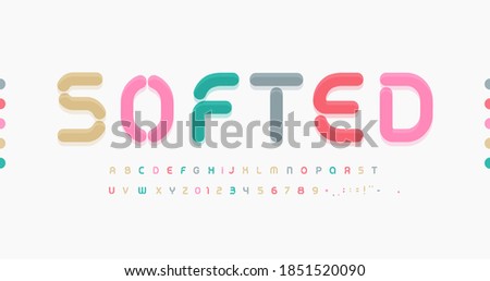 Awesome Softed Alphabet. Soft rounded font, minimal type for modern futuristic logo, headline, monogram, creative lettering and color typography. Kid style sans bold letters, vector typographic design