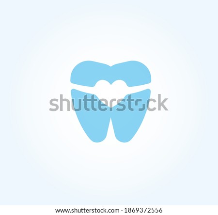 Tooth silhouette with braces and invisalign. Heart in tooth negative space, flat icon. Treatment and alignment of dental row, symbol for dental clinic. Logo idea for orthodontist, dentist. Vector..