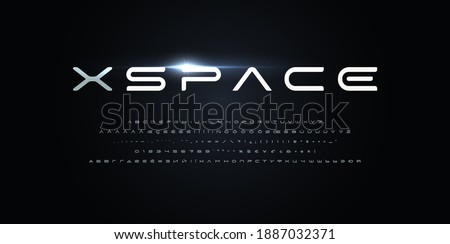 Space style alphabet. Futurism font, minimalist type for modern futuristic logo, monogram, digital device, hud graphic, robot or cosmic technology. Minimal free style letters, vector typography design