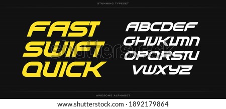 Fast swift quick alphabet. Sport font. Bold speed italic type for energy logo, automotive headline, endurance monogram, lettering and typography of power. Expanded letters, vector typographic design