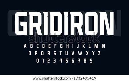 Sport condensed alphabet. Tall monumental font for modern american football logo. Typeset for rugby gridiron branding, sport headline, monogram. Minimal style letters, vector typographic design. 