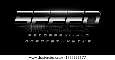 Speed alphabet. Bold italic letters with glossy steel metal gradient effect . Dynamic font for automotive, sport and gym, auto repair shop logo or monogram, race typographic. Vector symbol design