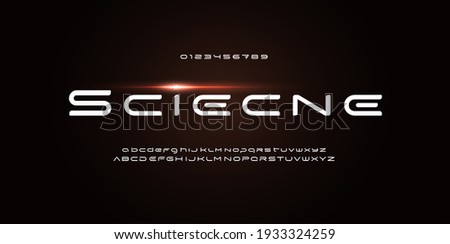 Space stunning font for futuristic logo and science technology text. Wide rounded letters. Techno alphabet for poster and banner of science fiction film and modern music. Vector typographic design