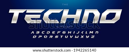 Techno Futurism alphabet, slant modern font. Steel type for modern tech logo, headline of game, car, speed auto race typography. Sport dynamic letters design, vector typographic design.