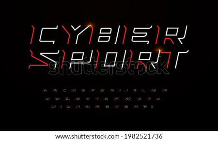 Sport futuristic style font with sharp angles and thin lines. Outline letters and numbers for game headline and logo design. Linear italic font, cyber sport font set. Contour scifi vector typography