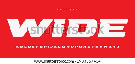 Wide alphabet letter font. Sport logo typography. Extended bold vector typographic design. Sharp angles type for automotive logo, speed headline, title, superhero lettering, branding and merchandise Foto stock © 