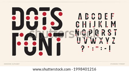 Dots font art alphabet letters. Creative logo letters with points. Trendy futuristic typographic design. Fun letter set for carnival logo, music cover, poster headline type. Vector typeset with balls