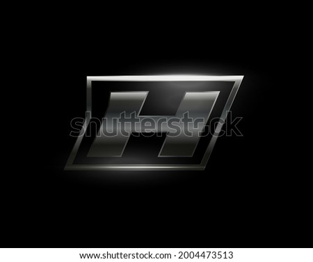 Carbon speed Letter H logo, dark matte metal carbon texture. Drive dynamic steel letter, turbo bold italic chrome logotype for automotive industrial, gym, sport. Vector monogram, emblem