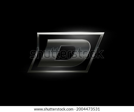 Carbon speed Letter D logo, dark matte metal carbon texture. Drive dynamic steel letter, turbo bold italic chrome logotype for automotive industrial, gym, sport. Vector monogram, emblem