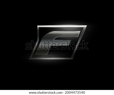 Carbon speed Letter F, dark matte metal carbon texture. Drive dynamic steel letter, turbo bold italic chrome logotype for automotive industrial, gym, sport. Vector monogram, emblem