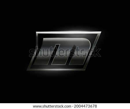 Carbon speed Letter M logo, dark matte metal carbon texture. Drive dynamic steel letter, turbo bold italic chrome logotype for automotive industrial, gym, sport. Vector monogram, emblem