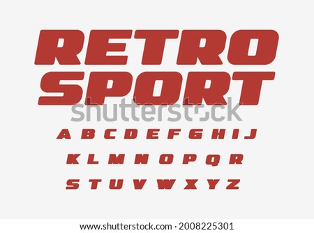 Retro sport font thick alphabet fat letters. Wide bold letter set for vintage car, retro speed race, auto repair shop headline title logo. Big ad type for magazine, shirts lettering. Vector typeset Foto stock © 