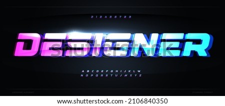Electronic glow color letters with cyber distortion effect. Bright light font for futuristic tech design. Glitch style alphabet design for music and sport logo, neon gambling headline, hud text