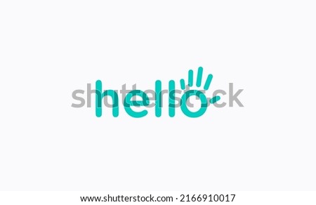 Hello letters with hand logo template, palm vector logo concept for friendly business identity, poster, banner. Vector illustration