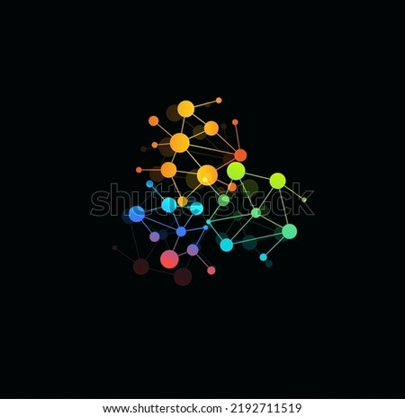 Constellation, interconnected colored dots, cartoon logo concept. Bubbles structure shape, isolated icon. Connected color beats vector illustration for science, technology and medical graphic