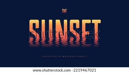 Dissolved letters in bright color font. Bold high tall alphabet with reflection on waving water surface. Creative typographic design for flood movie headline. Isolated vector typeset.