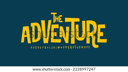 Adventure font modern bouncy typeset, lively friendly alphabet. Playful cheerful letters in Los Muertos Mexican style for menus, labels, signage, ads, crafts and comic book. Vector typographic design Foto stock © 