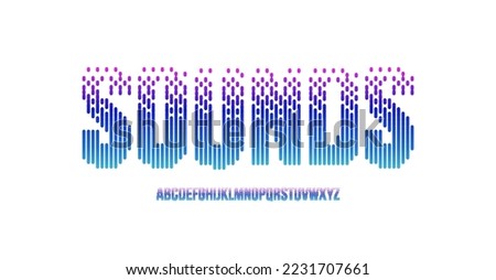 Sounds equalizer font alphabet letters. Modern logo typography. Audio wave typographic design. Voice frequency letter set for logo, headline, title, monogram, lettering. Isolated vector typeset