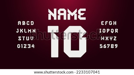 Football uniform typography. Sportswear font alphabet, modern letters numbers with bevel cutout. Typographic for shirts and jerseys of sports team headline logo lettering. Isolated vector typeset