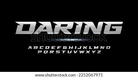 Speed metallic alphabet, dynamic letters, energetic sport font for car racing logo, automotive headline, racer branding, game typographic, powerful action design. Vector typography