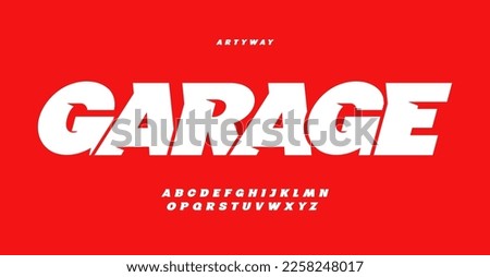 Garage service font, bold italic letters, dynamic alphabet for car racing logo and headline, automotive typography, sport game design. Vector typographic design