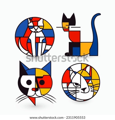 Abstract Cat Mascot Collection - Geometric Style Logos for Art and Branding. Vector logo set
