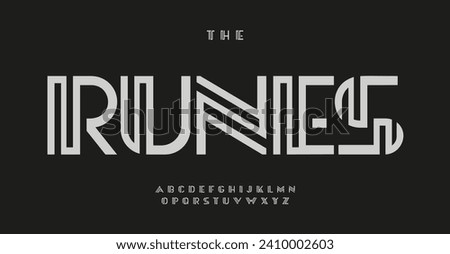 Lined blocky font, innovative geometric alphabet for modern logo, architectural headline, business typography. Monolithic luxurious geometrical style for urban futuristic designs. Vector maze typeset.